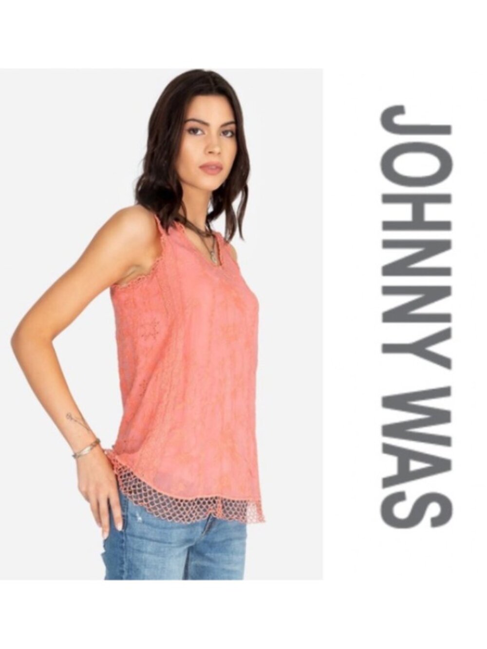 Johnny Was Women's Pink Embroidered Delicate Floral Quynn Tank Top, XSmall (0-2)